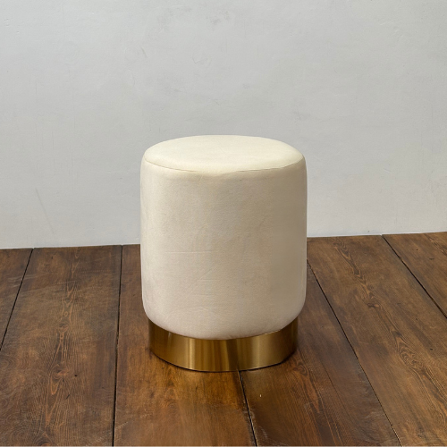 Ivory Round Velvet Individual Stool