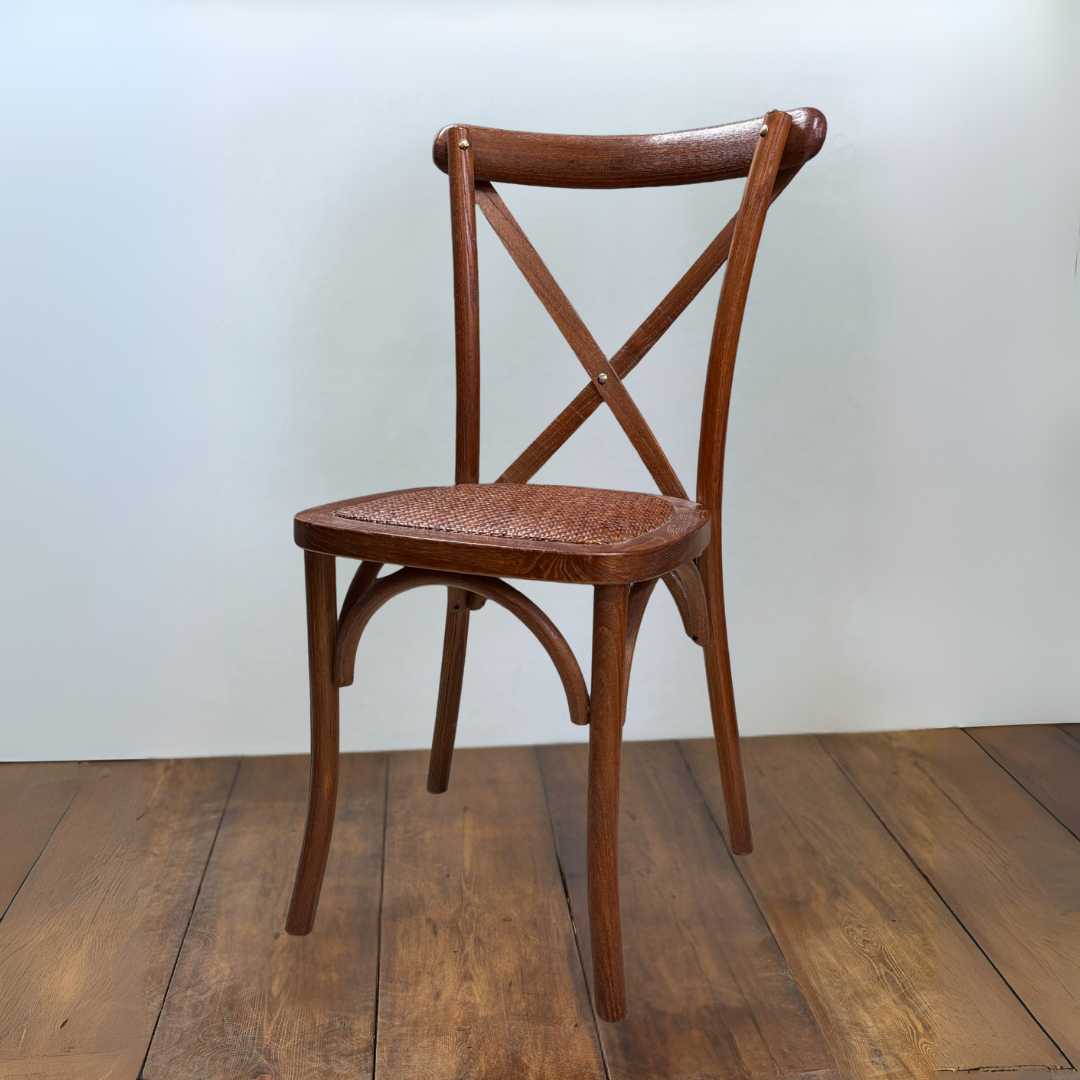 Rustic Oak Cross Back Chair Hire (Classic)
