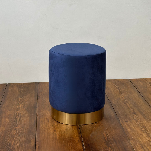 Royal Blue Round Velvet Individual Stool