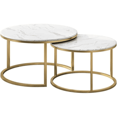 Round Coffee Table Set in Marble Effect and Gold Tone